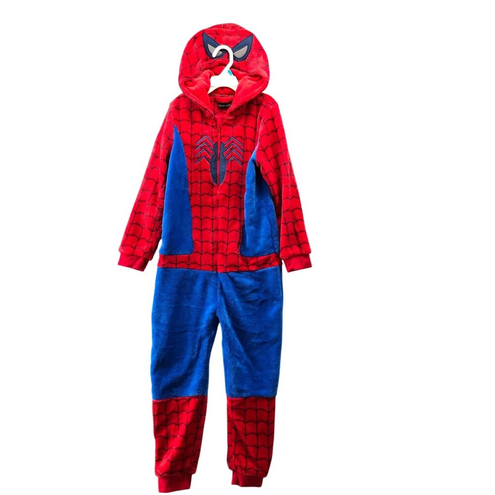 Primark Boys 8-9 Yrs Spiderman Pajama Jumpsuit Plush‎ Hooded Lounge One Piece